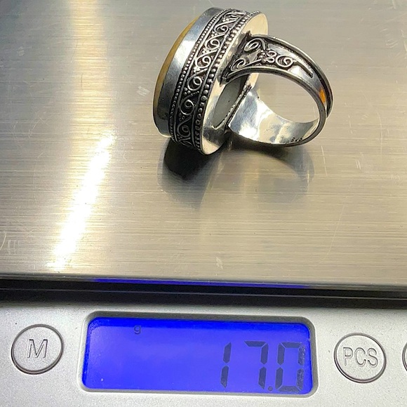 Vtg Sterling Silver Ring With Polished Oval Picture Jasper Stone. - Picture 8 of 10